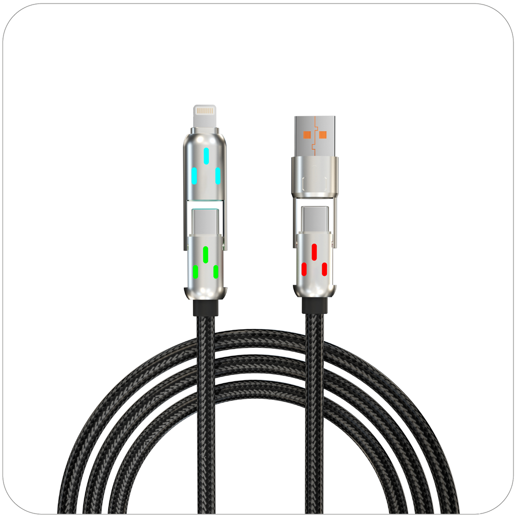 4-in-1 USB Fast Charging Cable 60W RGB LED Braided 2m - Melux