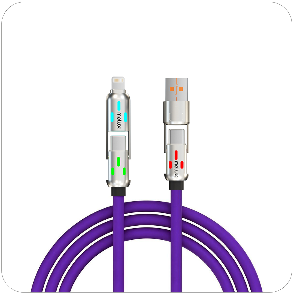 4-in-1 USB Fast Charging Cable 60W LED Indicator Silicone 1.2m - Melux